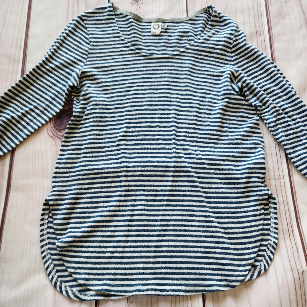 Anthropologie x Akemi + Kin "Sylvie Pointelle Top" Stripe Blue White | Women's M - Picture 5 of 12